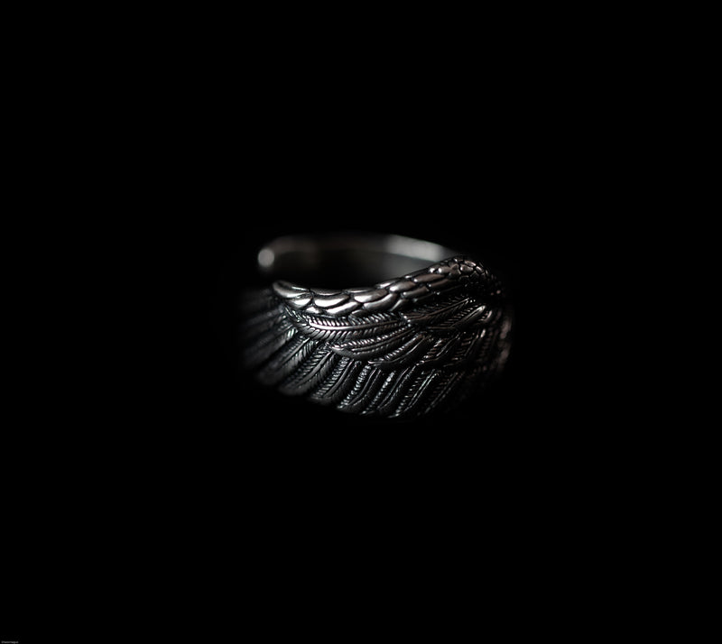 frontview of luxury stainless steel wings ring for men and women that likes fashion jewelry from new styles